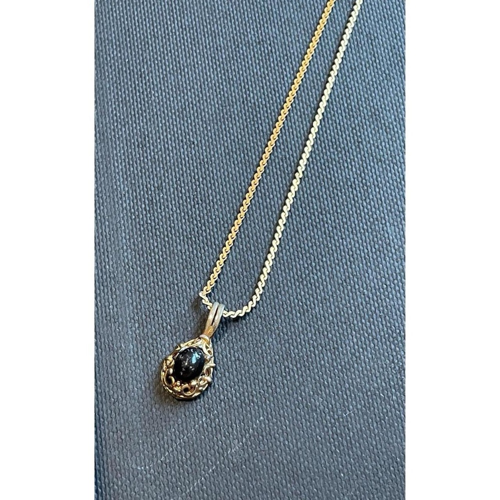 Vintage Brass Necklace with Black Pendant